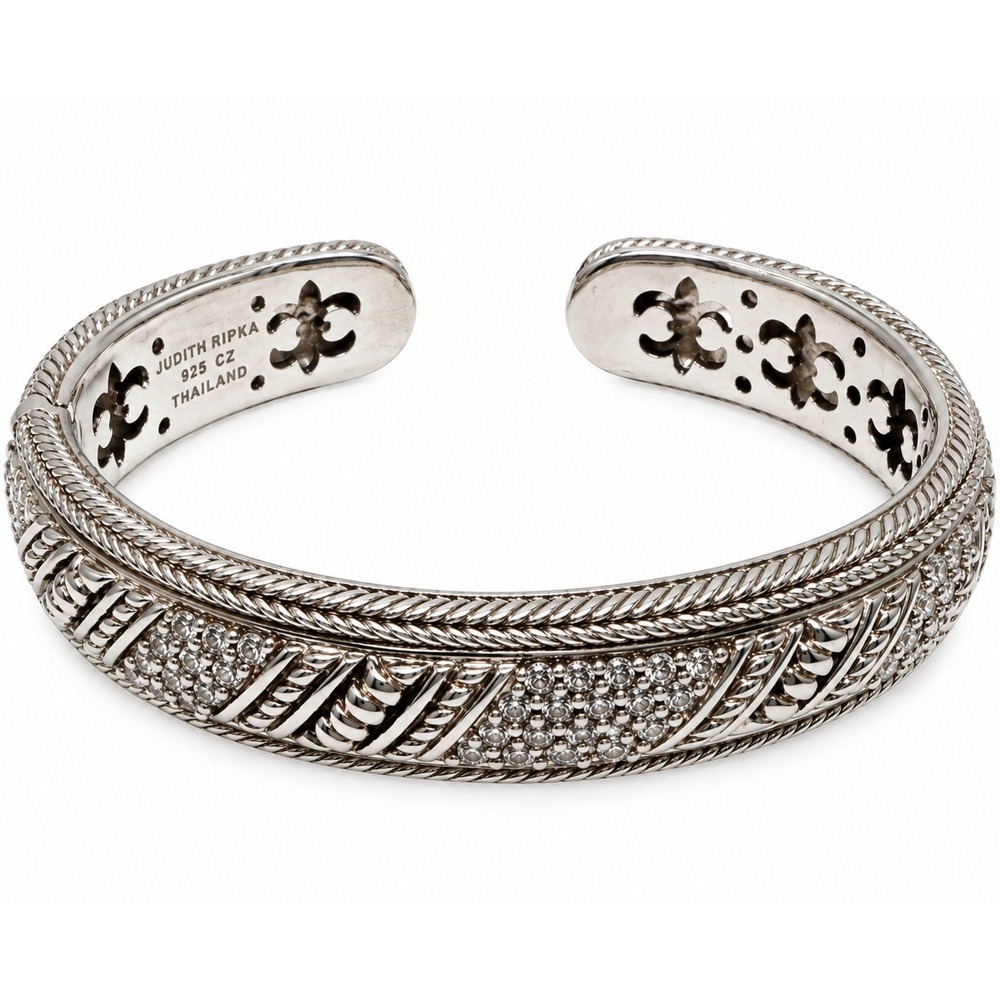 Judith Ripka 925 CZ Thailand Silver Bangle Bracelet 7" Designer